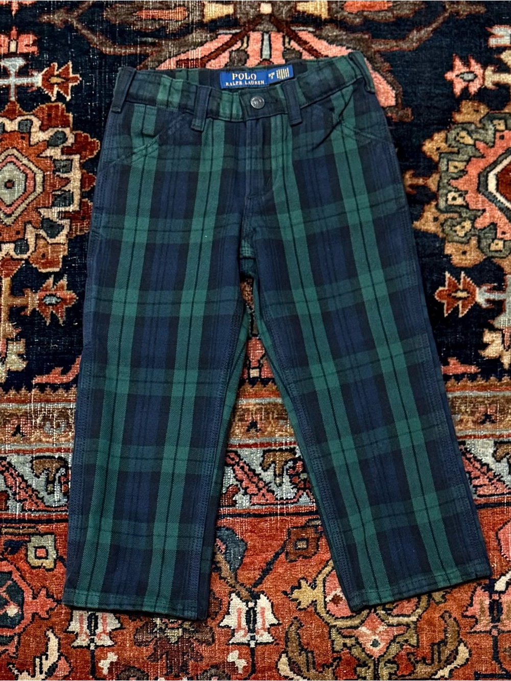 Polo by Ralph Lauren Green & Navy Plaid Kids Pants